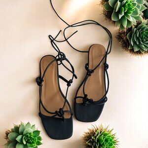 LOQ Dora Black Laceup Leather Kitten Heels Sandals Size 38 / US 8